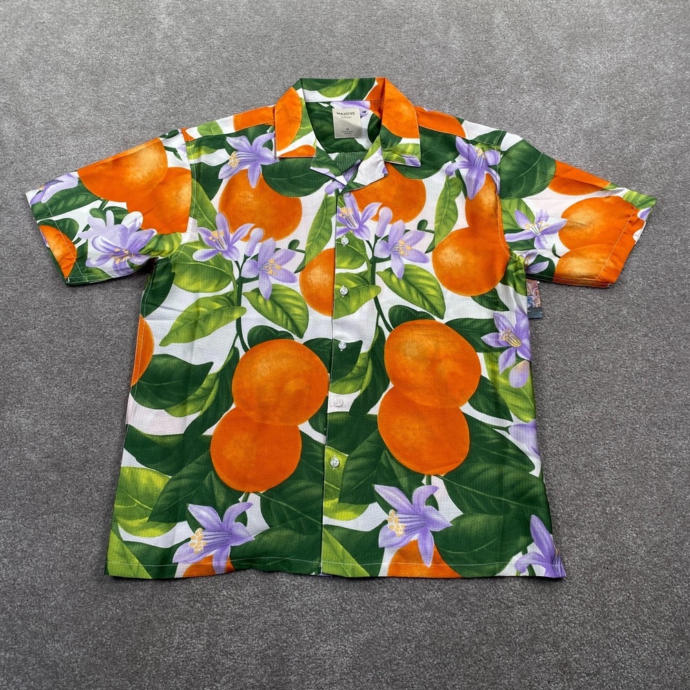 NYC Massive Luxury Citrus Fruits Casual Button Hawaiian Shirt Size M Multicolor